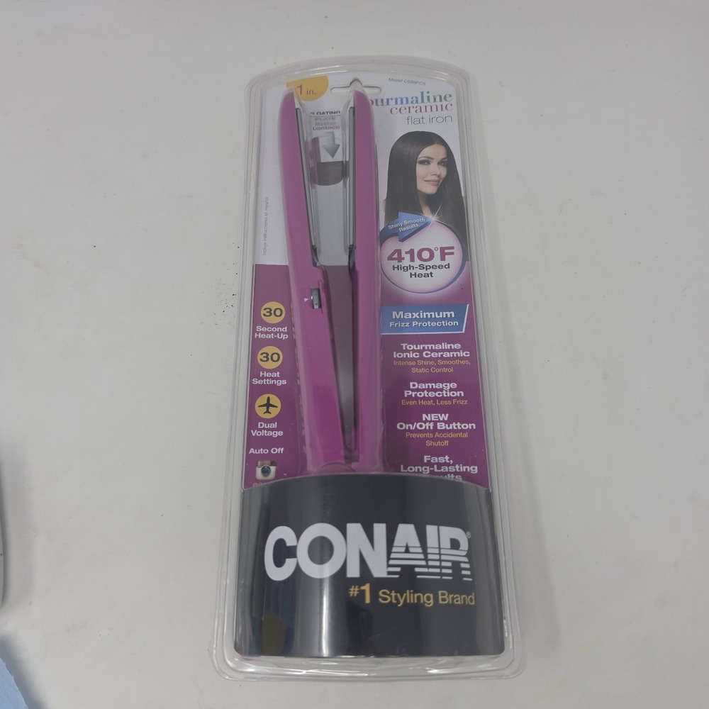 CONAIR 1" TOURMALINE CERAMIC FLAT IRON 30 HEAT SETTINGS AUTO OFF 30 SECOND HEAT